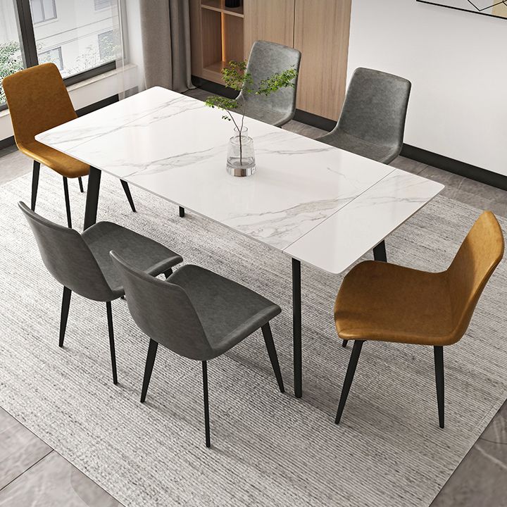 Modern 1/4/5/7 Pieces Rectangle Dining Table Set with Stone Top White Scalable Dinette Set