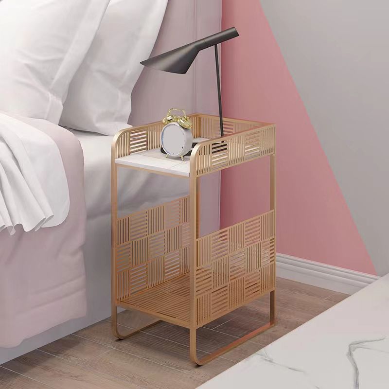 19.69" Tall Stone/Iron Nightstand Contemporary 1 - Shelf Night Stand