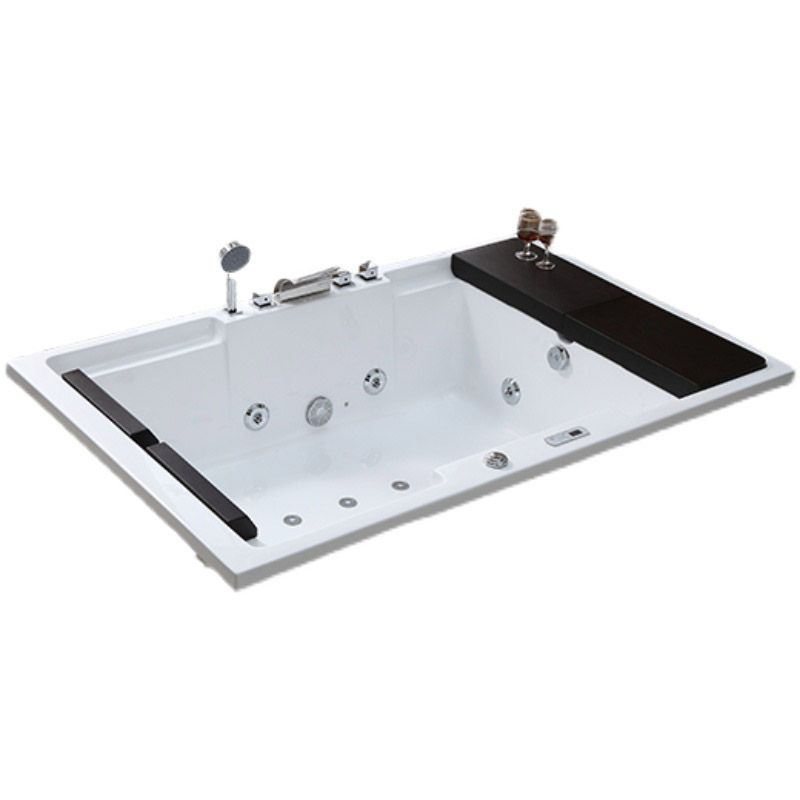White Acrylic Rectangular Bathtub Contemporary Drop-in Tub with Internal Drain