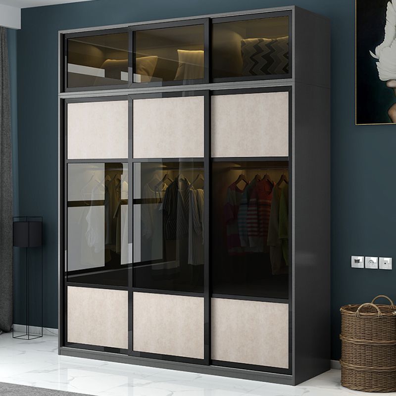 Engineered Wood Storage Cabinet with Glass Doors Contemporary Cabinet with Sliding Doors