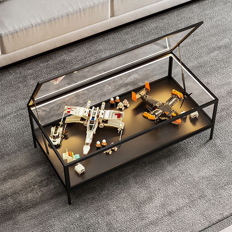 Glass Top Coffee Cocktail Table Block/4 Legs Contemporary Trunk Storage