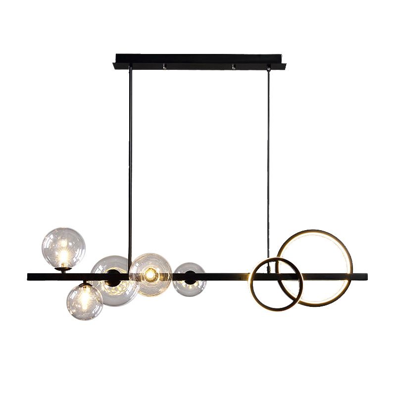 Clear Glass Shade Pendant Ceiling Fixture 5 - Head Modern Linear Kitchen Island Lighting