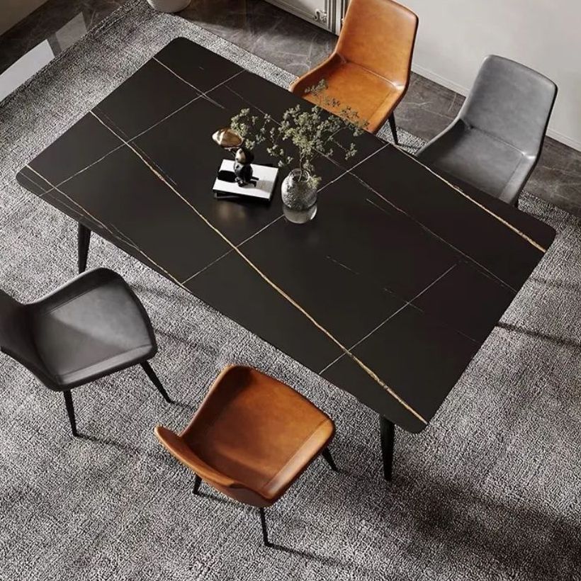 Contemporary Rectangle Dining Table Sintered Stone Table with 4 Legs for Home Kitchen Dinner
