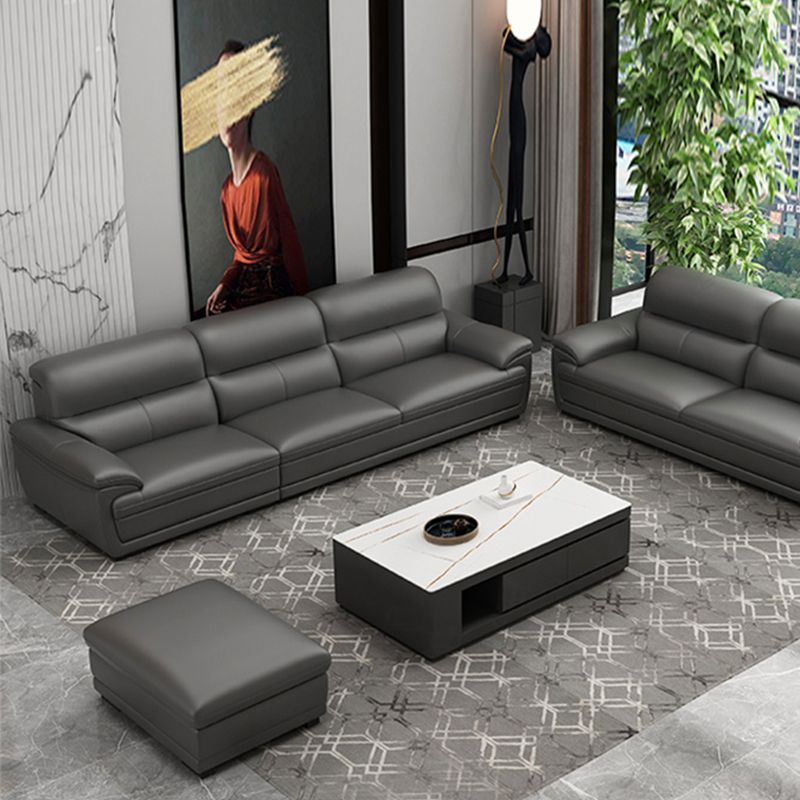 Leather Pillow Top Arm Sectional Sofa 36.22"High Cushion Back Sofa,Black