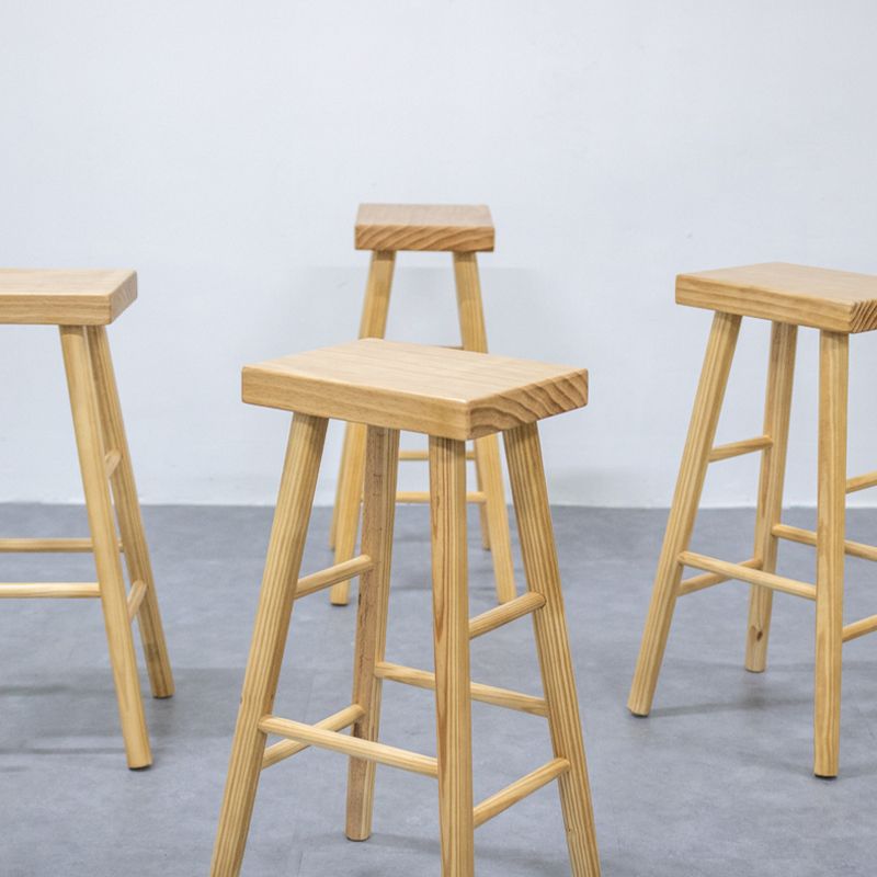 Indoor Rectangle Backless Bar Stool Pine Solid Wood Bar Stool in Natural