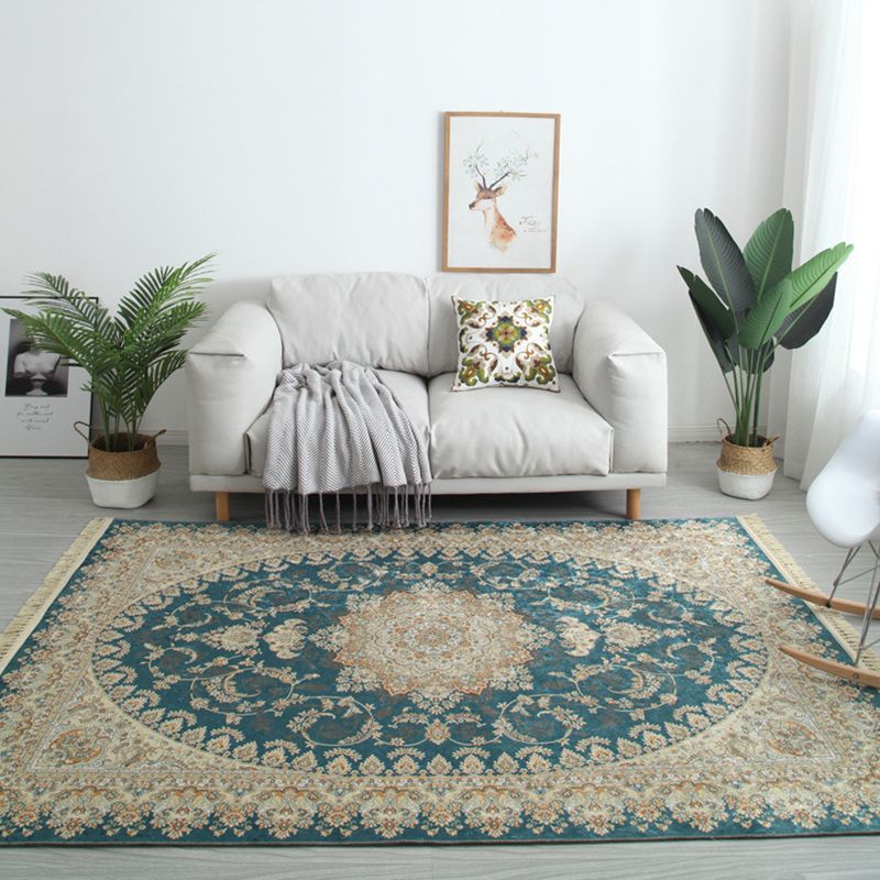 Moroccan Medallion Print Area Rug Polyester Carpet Non-Slip Backing Rug for Living Room