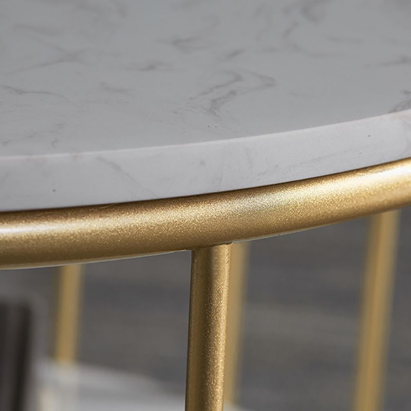 Glam Marble Top Coffee Cocktail Table with Oval Top and Iron Base