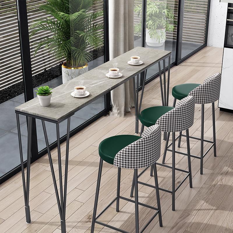 Industrial Bar Height Table Stone Top Pub Table with 4 Metal Legs