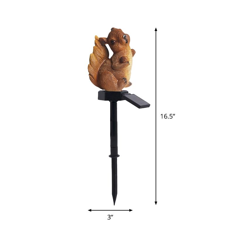 Resin Squirrel Solar Powered Stake Light Cartoon Brown LED Ground Lamp for Driveways