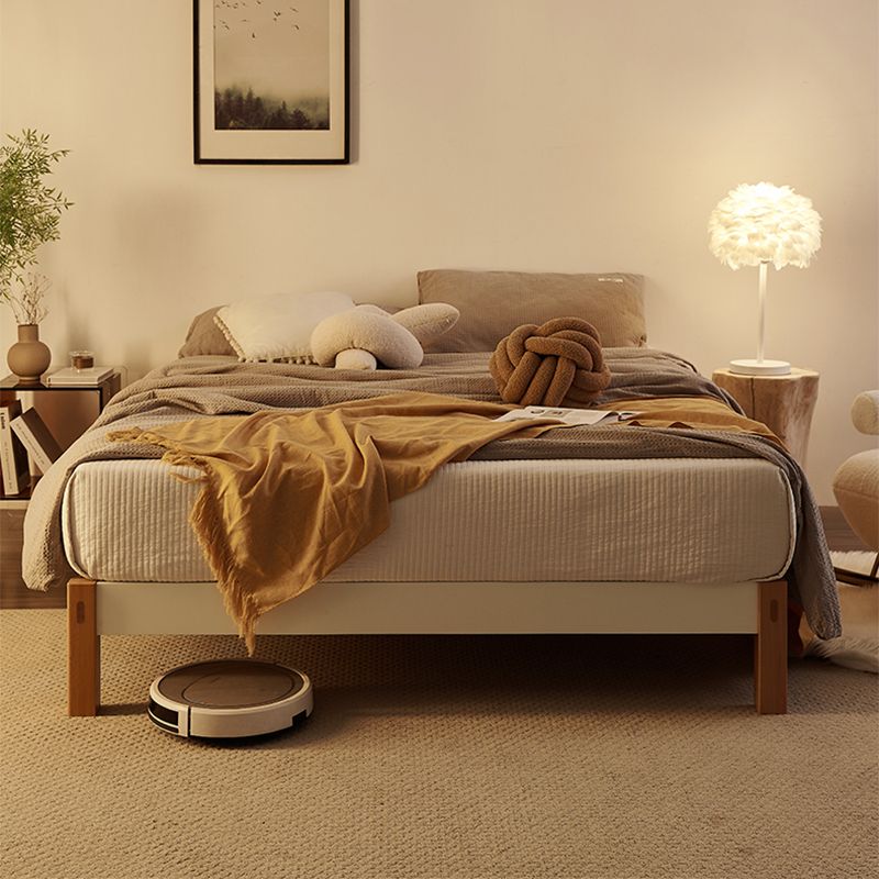 11.02" High Oak Standard Bed with Custom Gold Legs Brown Bed Without Headboard