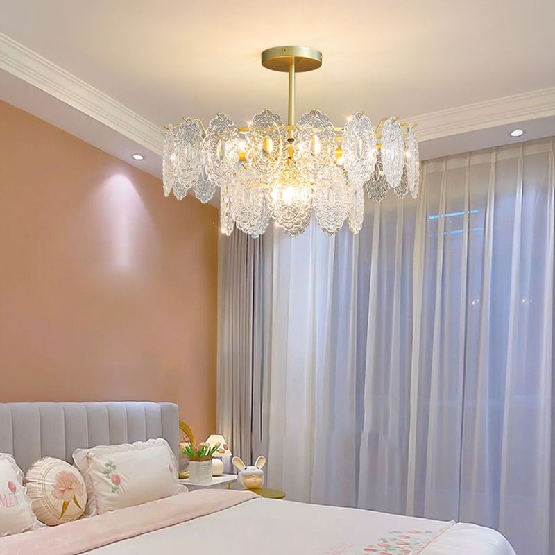 Metal Modern Ceiling Lamp Geometric Shape Island Light with Glass Shade for Living Room