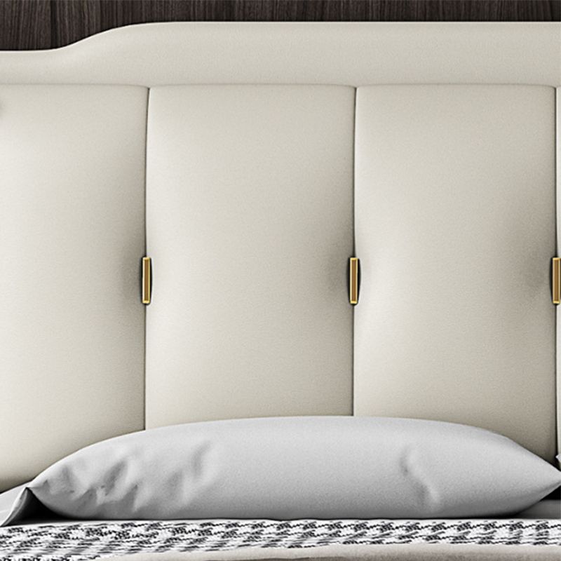 84.65 inch Wide Victorian Wingback Bed Pine Wood Bed with Upholstered Headboard