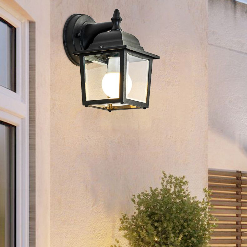 Glasschattierte Wandleuchte Lampe Industriestil Außenleuchte in Schwarz