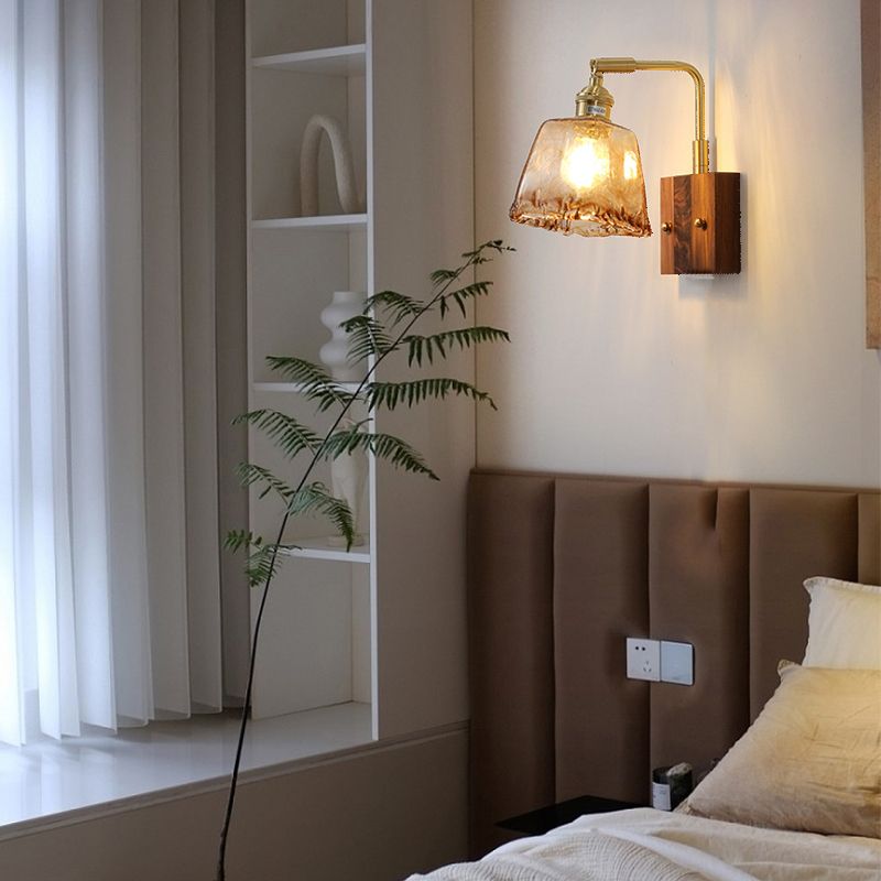 Modern Style Wood Wall Lamp 1 Light Sconces in Brown for Bedroom