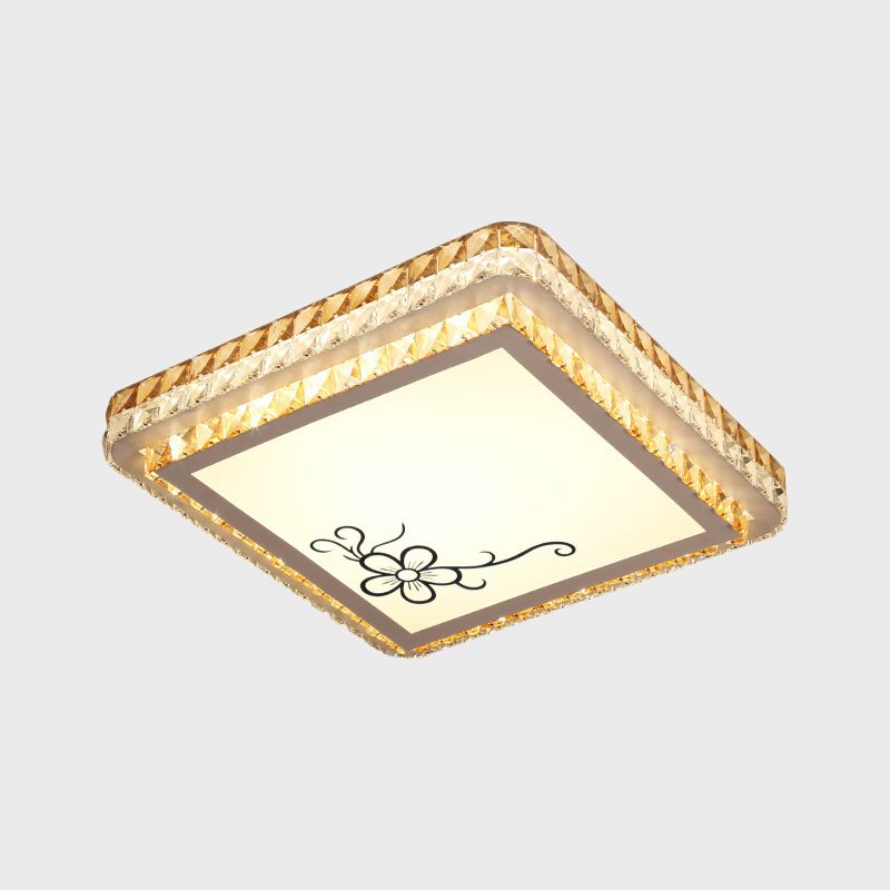 Clear Crystal Inserted Square Flushmount Simple Bedroom LED Flush Mount Ceiling Light