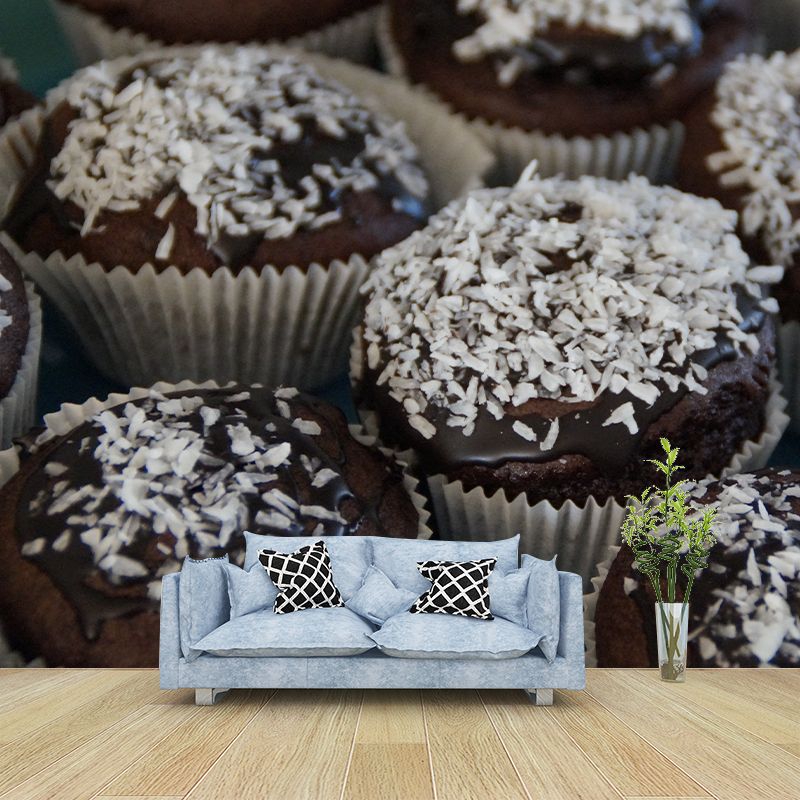 Customized Tasty Chocolate Muffins Mural Mildew Resistant Wallpaper for Baking Shop