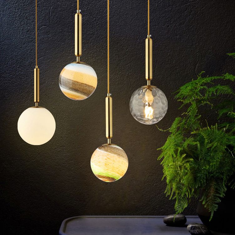 Luz de colgante de techo planeta Postmodern Glass Péndulo de dormitorio de 1 linda