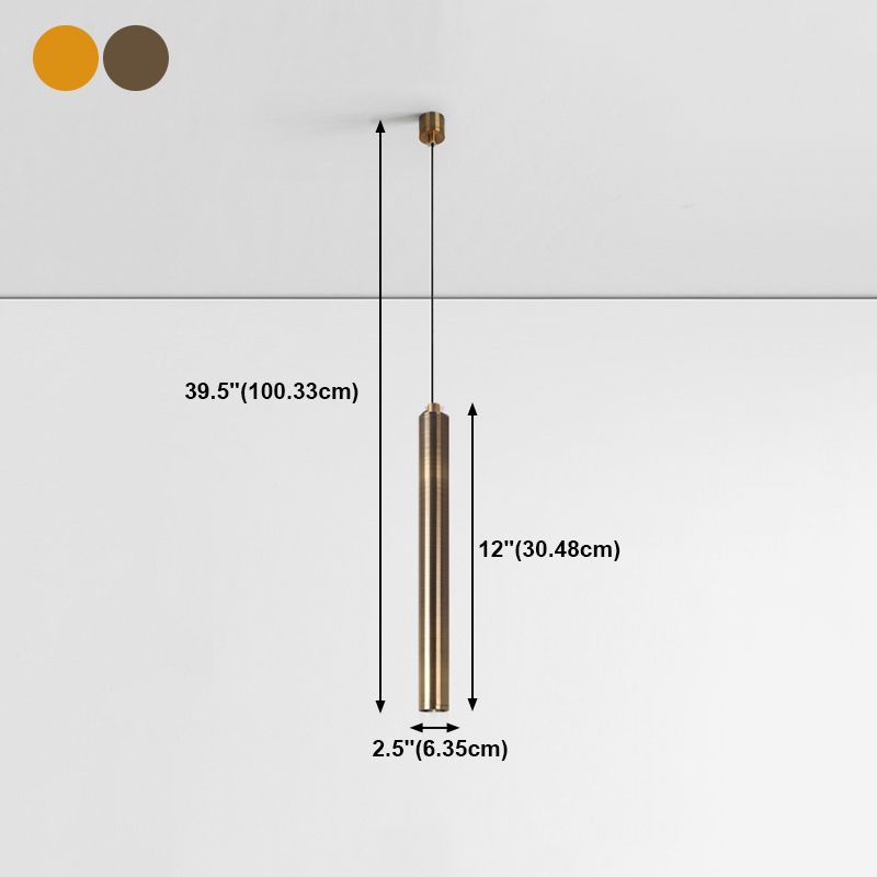 Forme du cylindre de style contemporain Pendante Métal de lumière 1 lampe de suspension légère en bronze