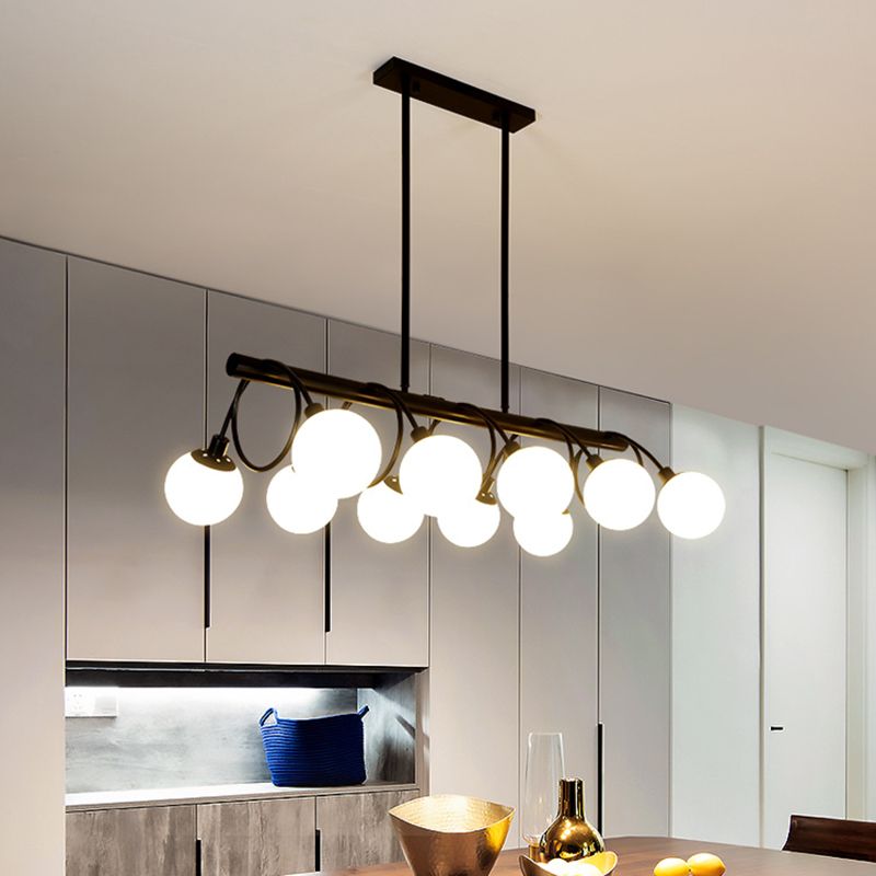 Glass Shaded Island Lighting Fixture Minimalist Style White Island Pendant Light