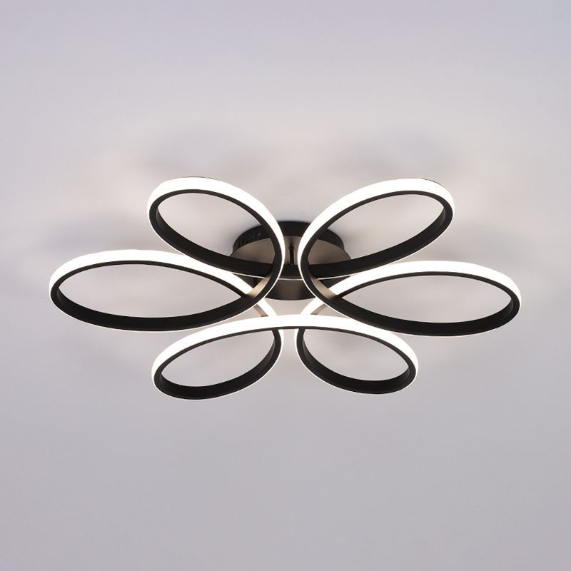 Modern Flower Semi Flush Ceiling Light Metal Living Room LED Ceiling Light