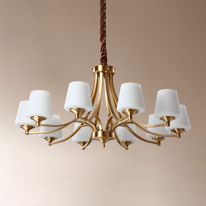 Copper Chandelier Light Fixtures American Style Multi-Head Bell Suspension Lamps for Living Room