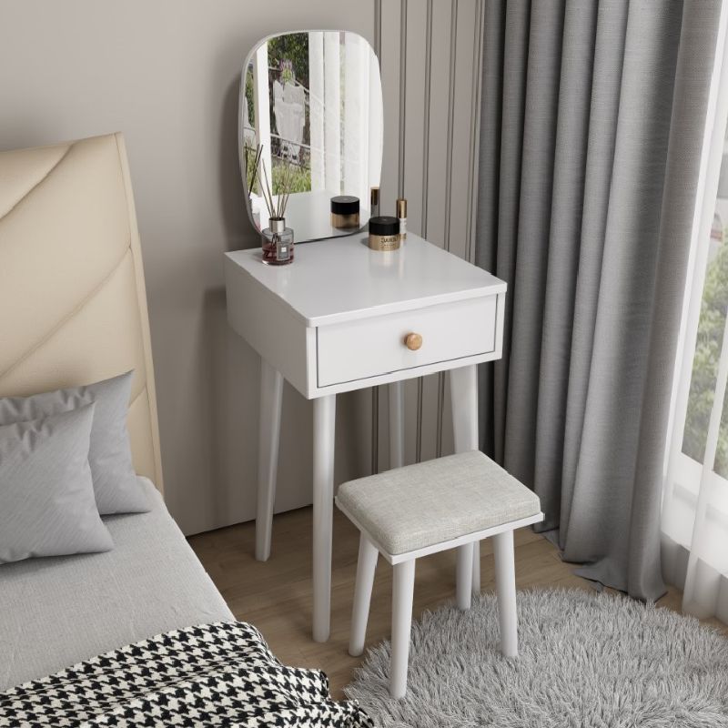 Contemporary Solid Wood Dressing Table Stool Set 1 Drawer Make-up Vanity