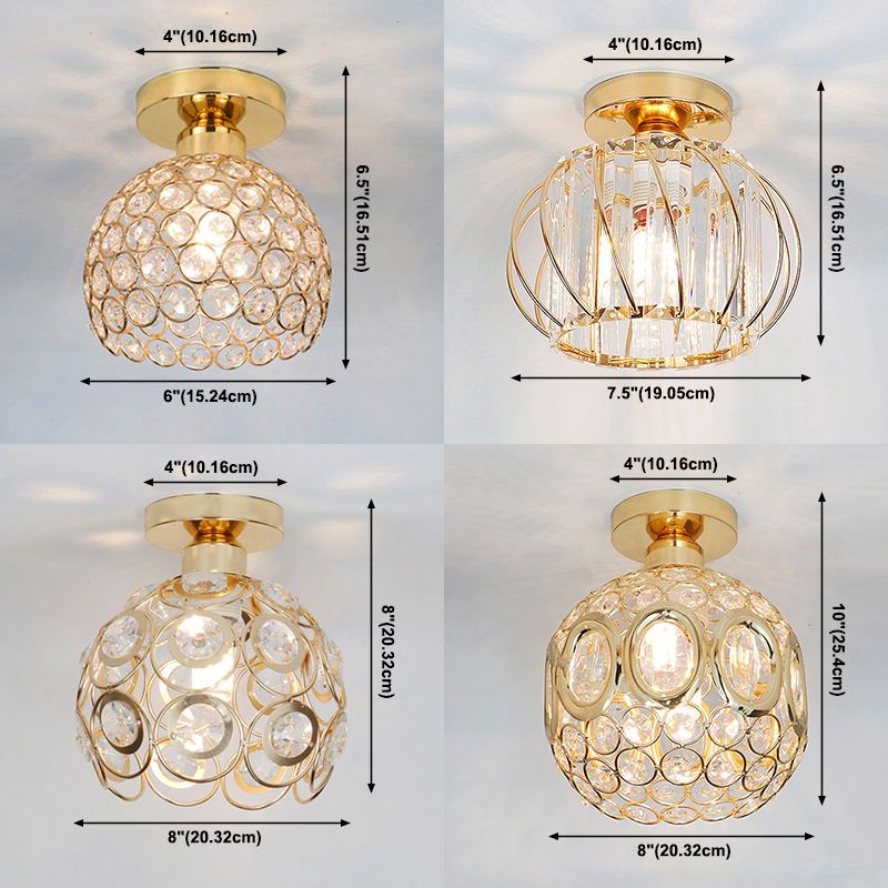Lámpara de techo redonda de cristal, lámpara de montaje en techo de estilo moderno en oro