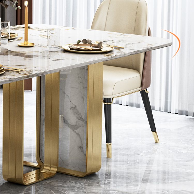Sintered Stone Top Dining Table Luxury Rectangle Gold Base Home Table