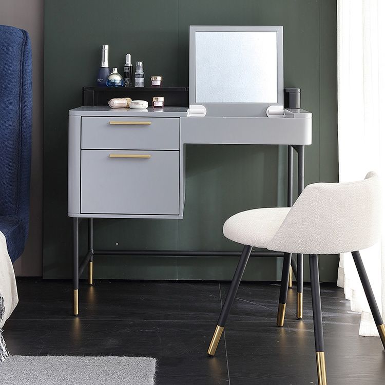 Modern Flip Single Wood Vanity with Padded Stool Lighted Mirror Vanity Desk