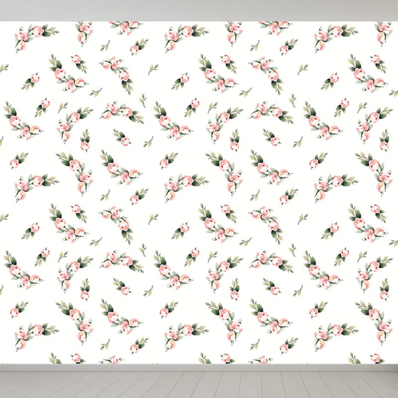 Pastel Blossoming Flowers Wall Mural Waterproofing Contemporary Girls Room Wall Art