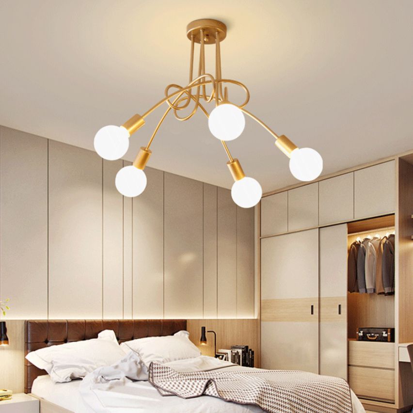 Gold Sputnik Semi Flush Mount in Industrial Creative Style Wrought Iron Ceiling Fixture