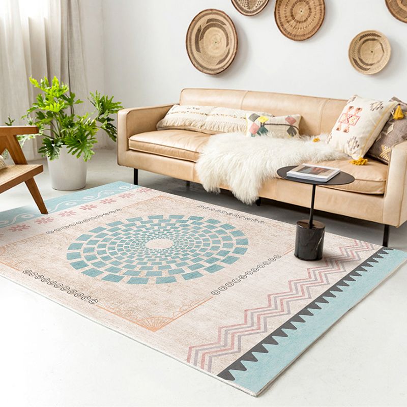 Alfombra gráfica de poliéster de alfombra nórdica azul claro para la decoración del hogar