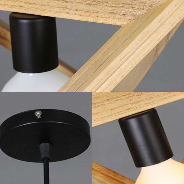 Luce a sospensione beige in stile giapponese con tonalità triangolare 1 lampada a sospensione in legno chiaro per cucina