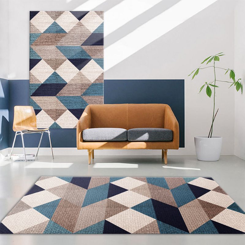 Multicolor Modernism Rug Polyester Geometric Pattern Rug Pet Friendly Machine Washable Anti-Slip Backing Carpet for Decoration
