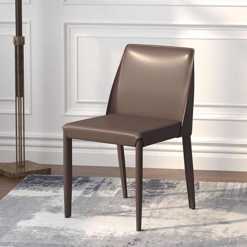 Contemporary Metal Dining Chair Faux Leather Armless Dining Room Chair for Home Use