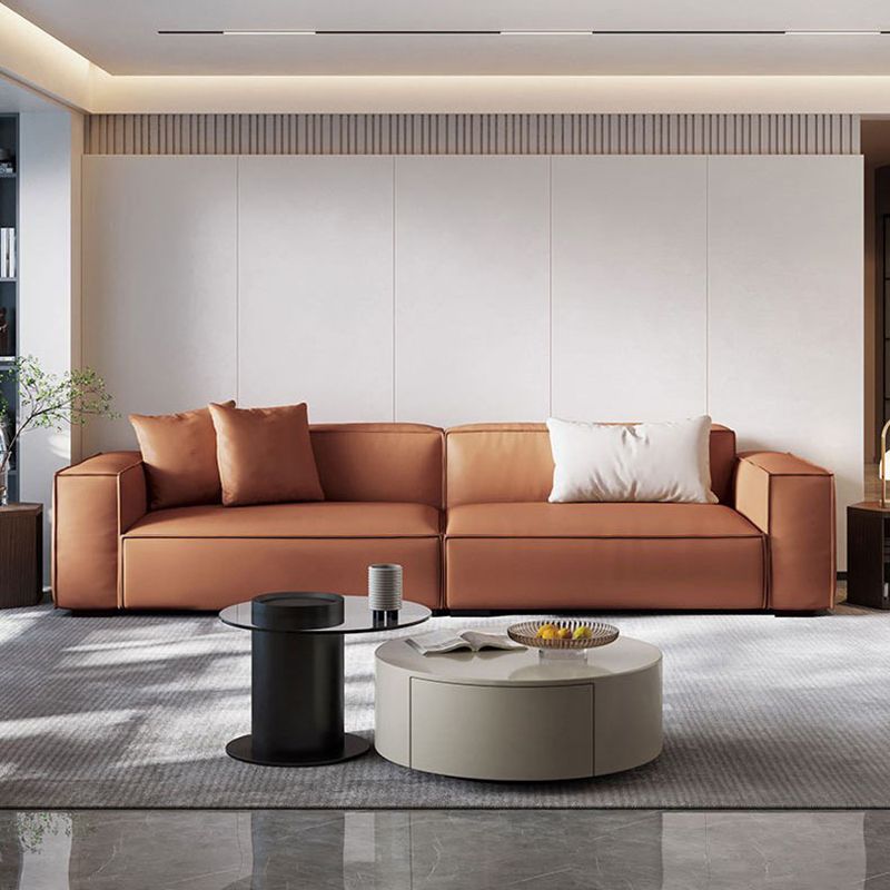 Modern Style Fabric& Ox Leather White/orange Rectangular Sofa