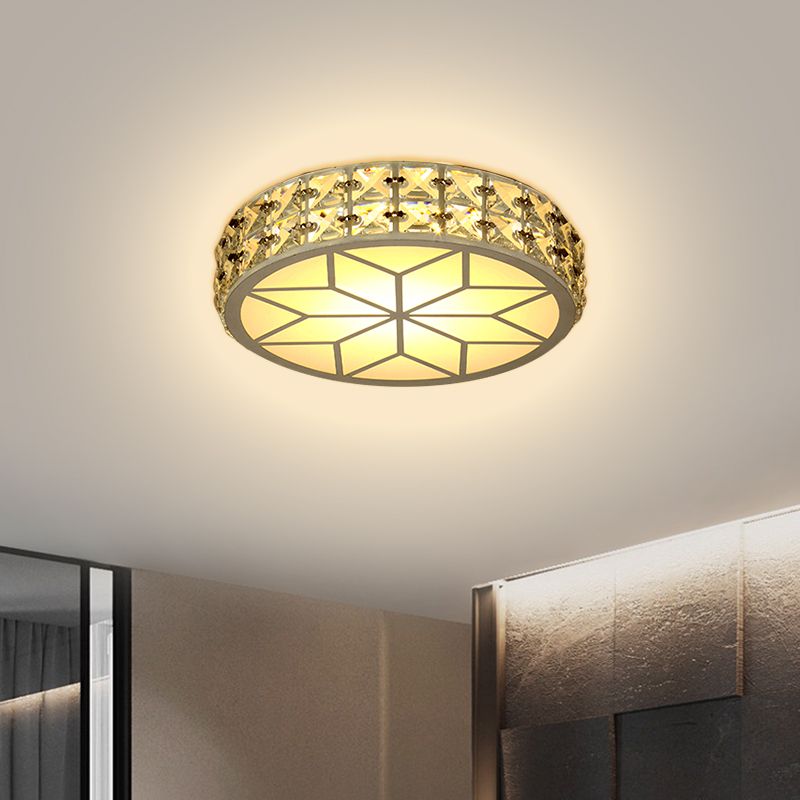 Crystal Block Circle Ceiling Light Modern Style 6.5"/8.5" Width LED Gold Flush Mount Lamp Fixture