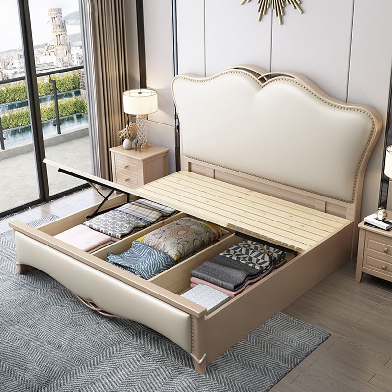 Contemporary 57" Tall Panel Bed with Upholstered Headboard, Solid Wood Bed