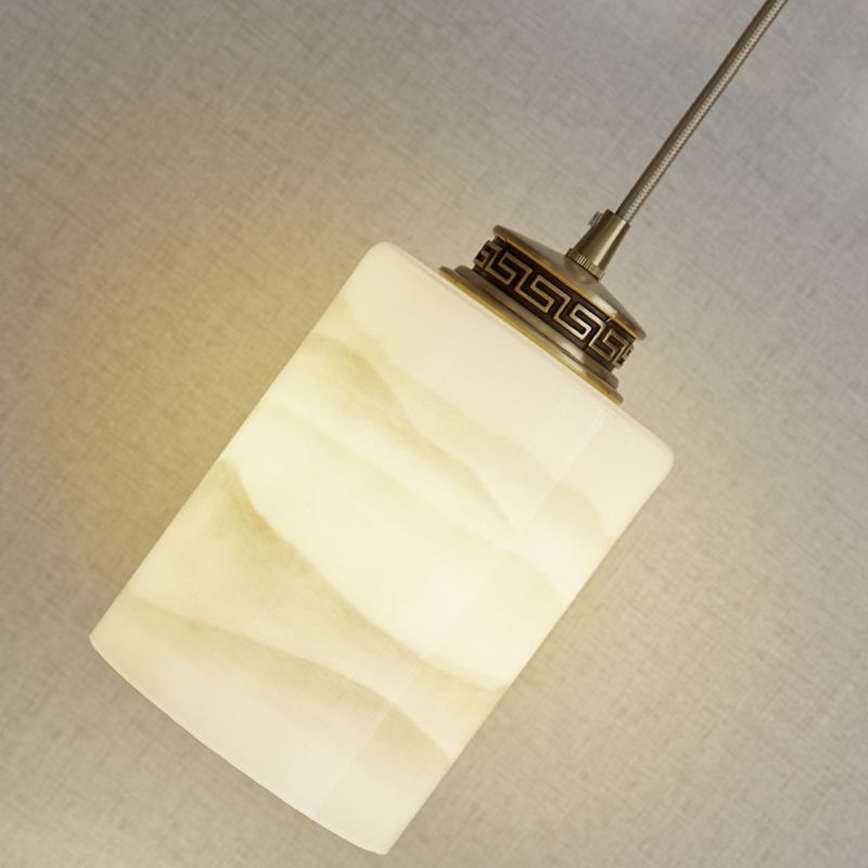 Marble Hanging Lamp, Nordic Cylinder Shade Pendant Lighting for Living Room