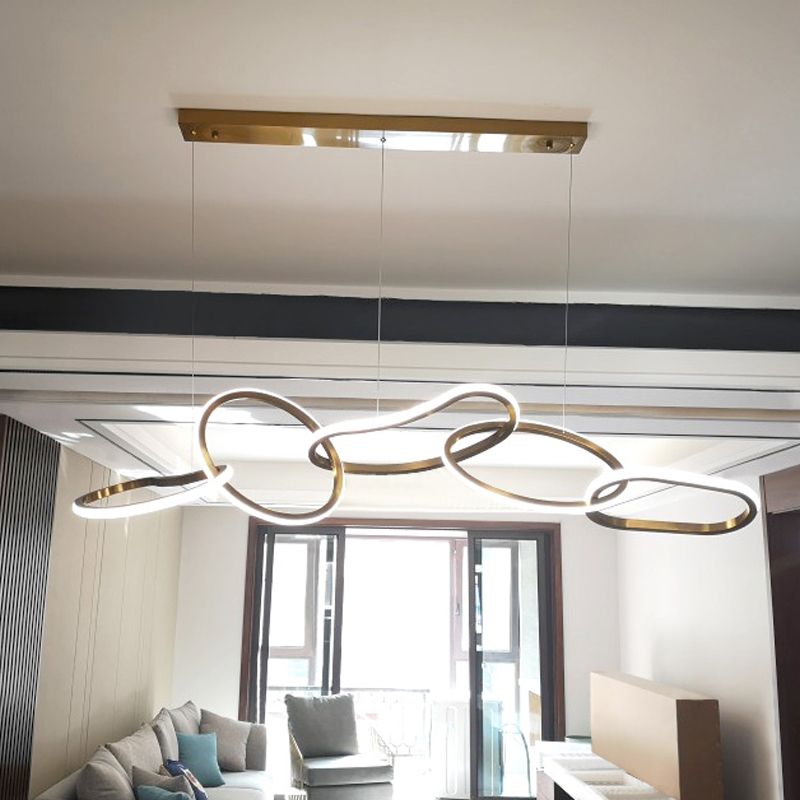 Modern Metal Chandelier Lamp Geometric LED Island Pendant for Dining Room