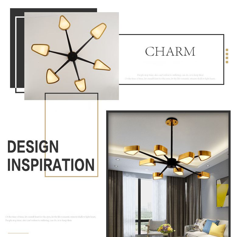 Post-Modern Metal Hanging Chandelier Light Triangular Ceiling Chandelier in Gold for Living Room