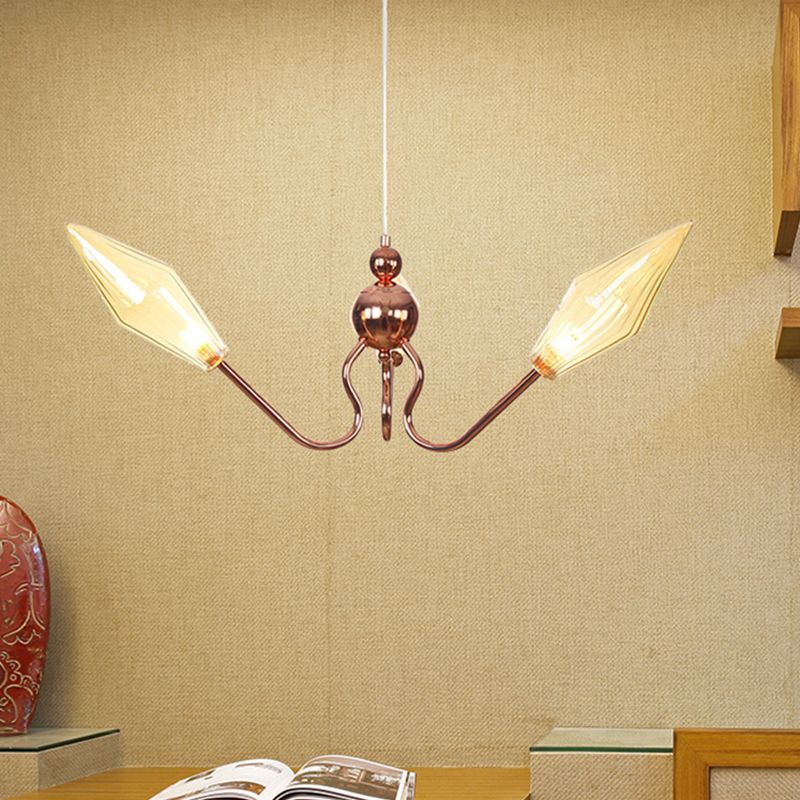 Metal and Glass Diamond Chandelier Industrial 3-Light Study Suspension Lamp in Amber/Clear