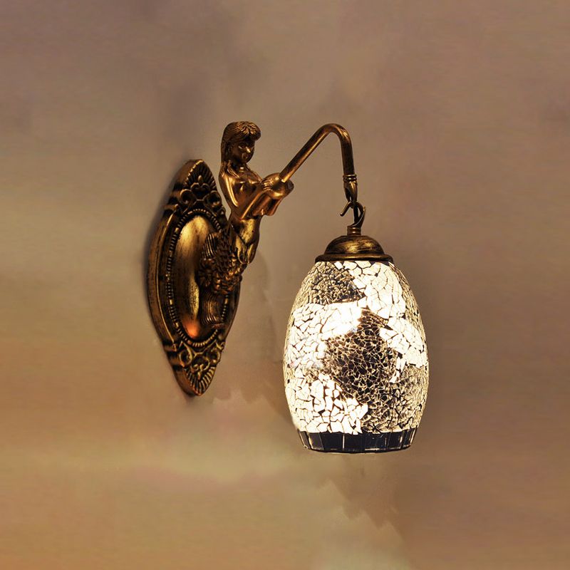 Dome Vanity Lamp 1 Light Silver/Red/Yellow Stained Glass Mediterranean Stylish Sconce Light Fixture for Bathroom