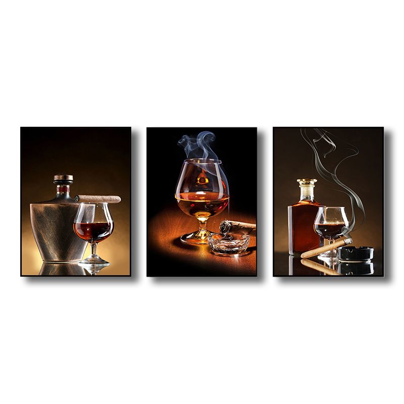 Photography Wines Wall Art Dining Room Drinks Print Canvas in Dark Color, Set of 3
