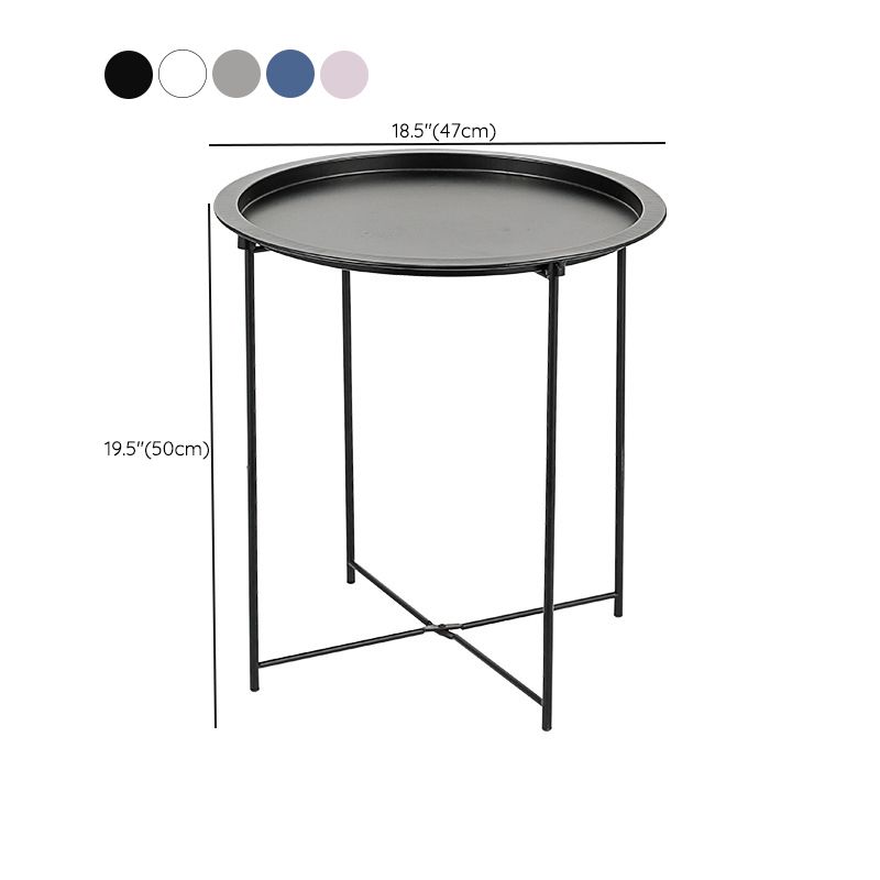 Round Tray Top Side Table Mid-Century Metal Cross Legs End Table