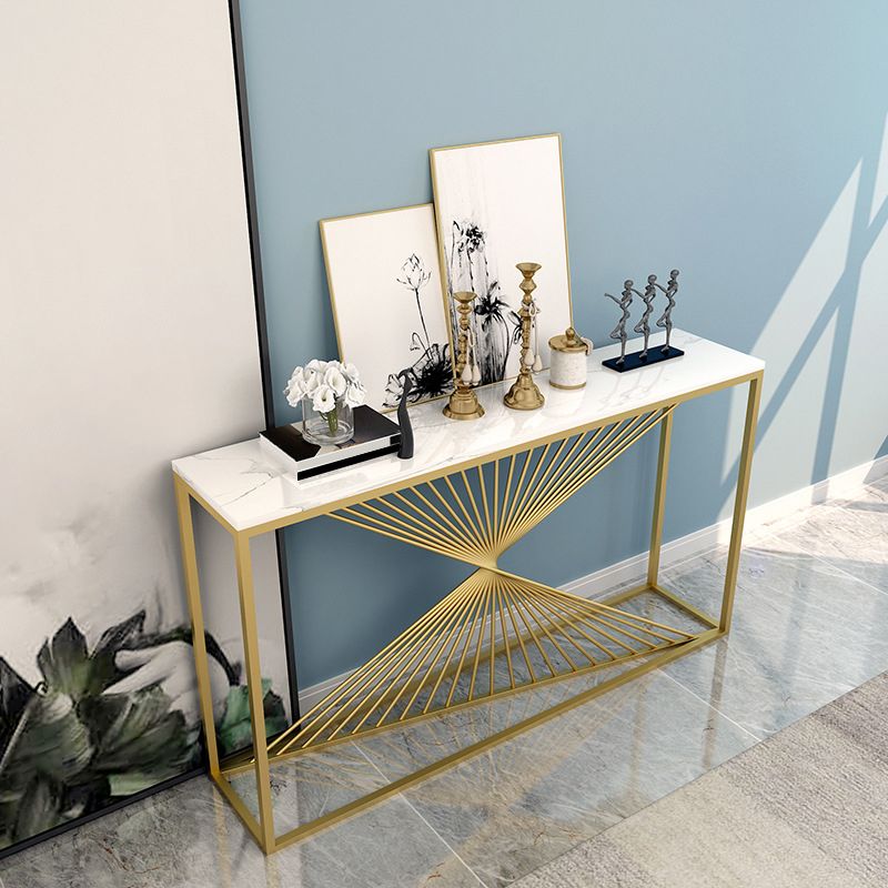 Glam Rectangle Accent Table 31.5" Tall Marble Console Table for Hall