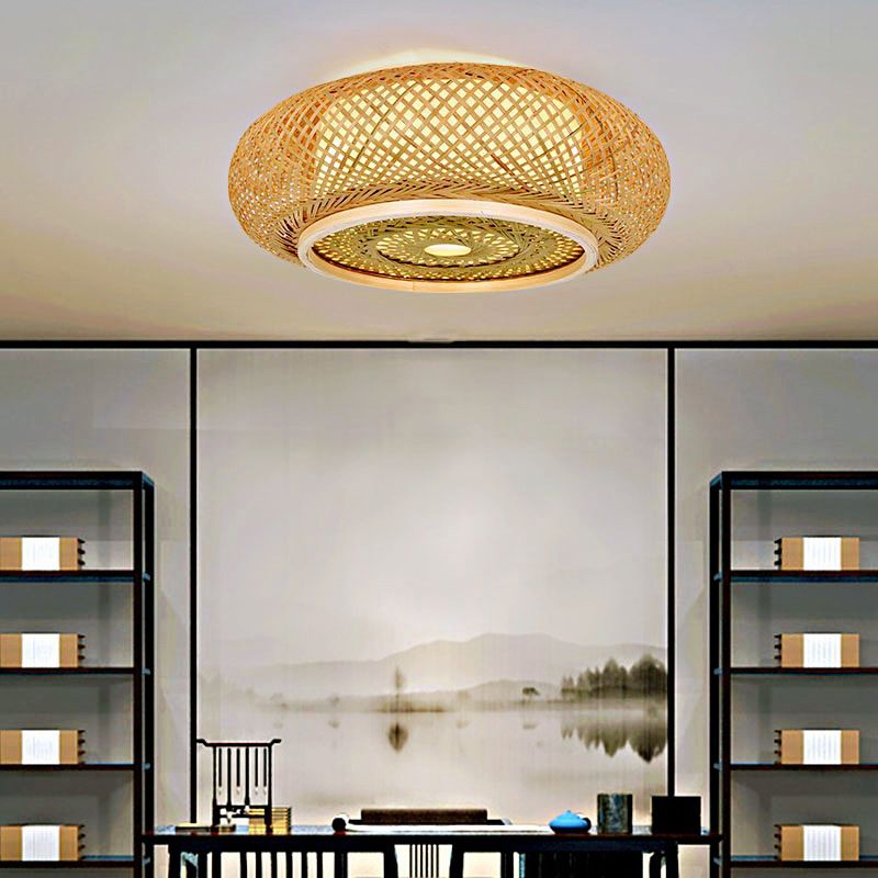 Projecteur encastré japonais en rotin à tambour arrondi pour Restaurant