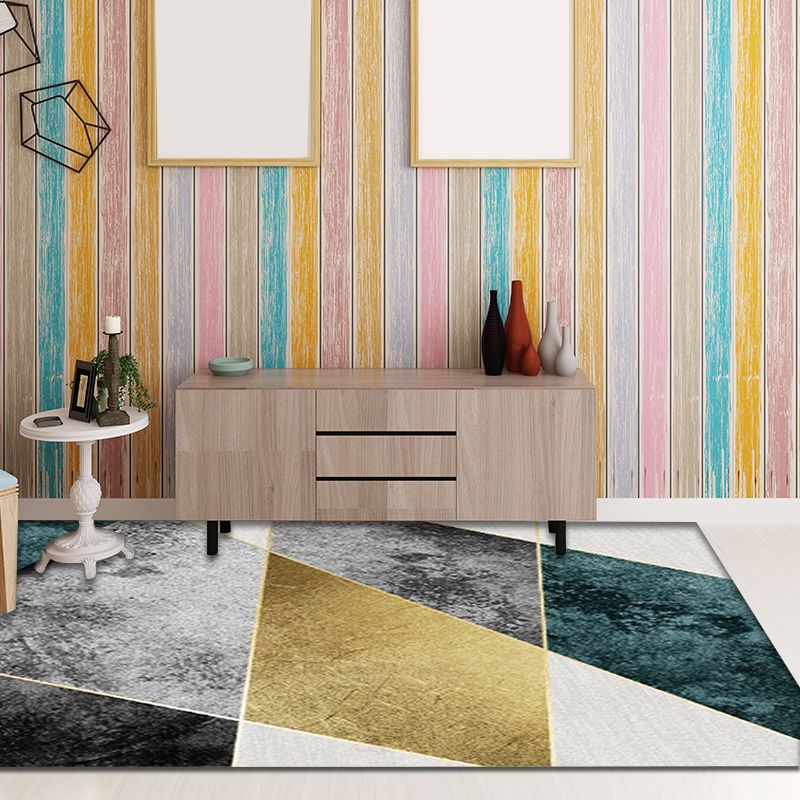 Multicolor Bedroom Rug Polyester Modernism Colorblock Geometric Pattern Rug Washable Pet Friendly Carpet