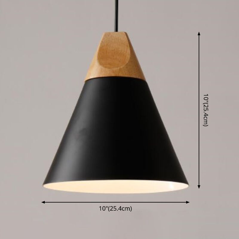 1 Light Metal Tapered Pendant Lamp Nordic Style Wooden Top Living Room Hanging Lamp