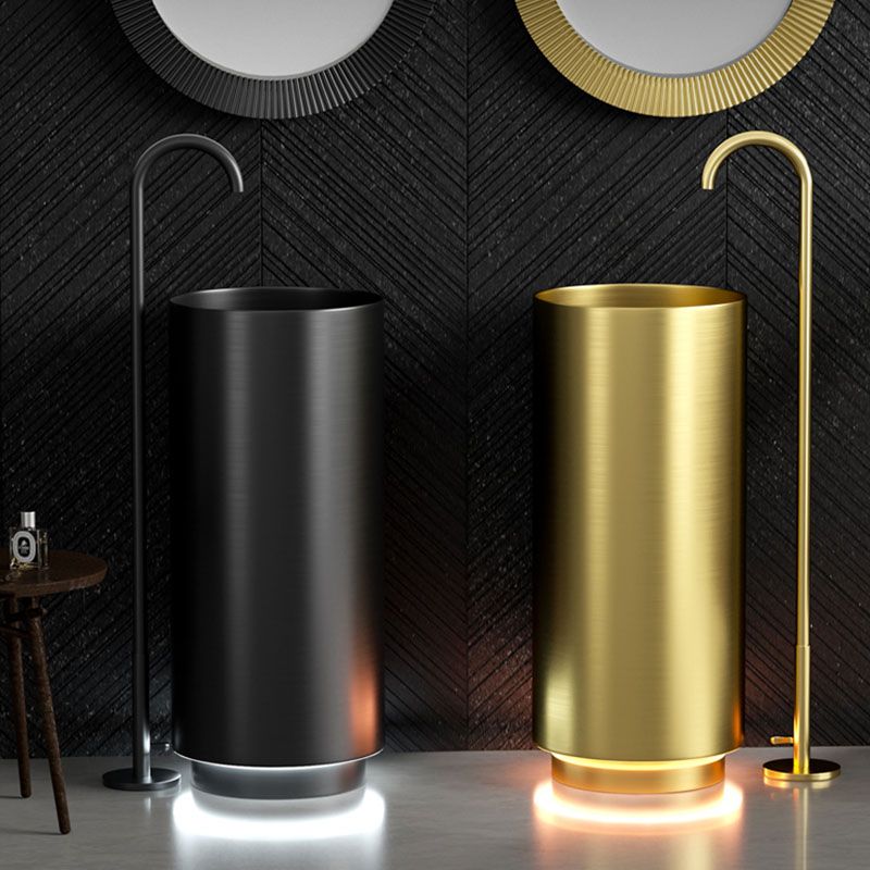 Modern Bathroom Sink Metal Round with Pop-Up Drain Pedestal Sink